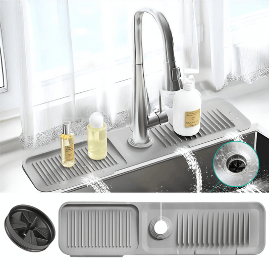 Faucet Mat for Kitchen Sink - Kitchen Sink Splash Guard with FREE Rubber Drain Insert - Faucet Guard Draining Mat, Faucet Mat Dish Soap Sponge Holder for Kitchen Sink