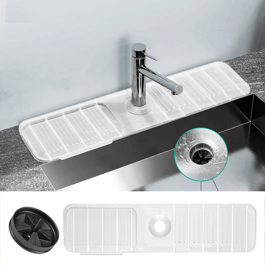 Faucet Mat for Kitchen Sink - Kitchen Sink Splash Guard with FREE Rubber Drain Insert - Faucet Guard Draining Mat, Faucet Mat Dish Soap Sponge Holder for Kitchen Sink