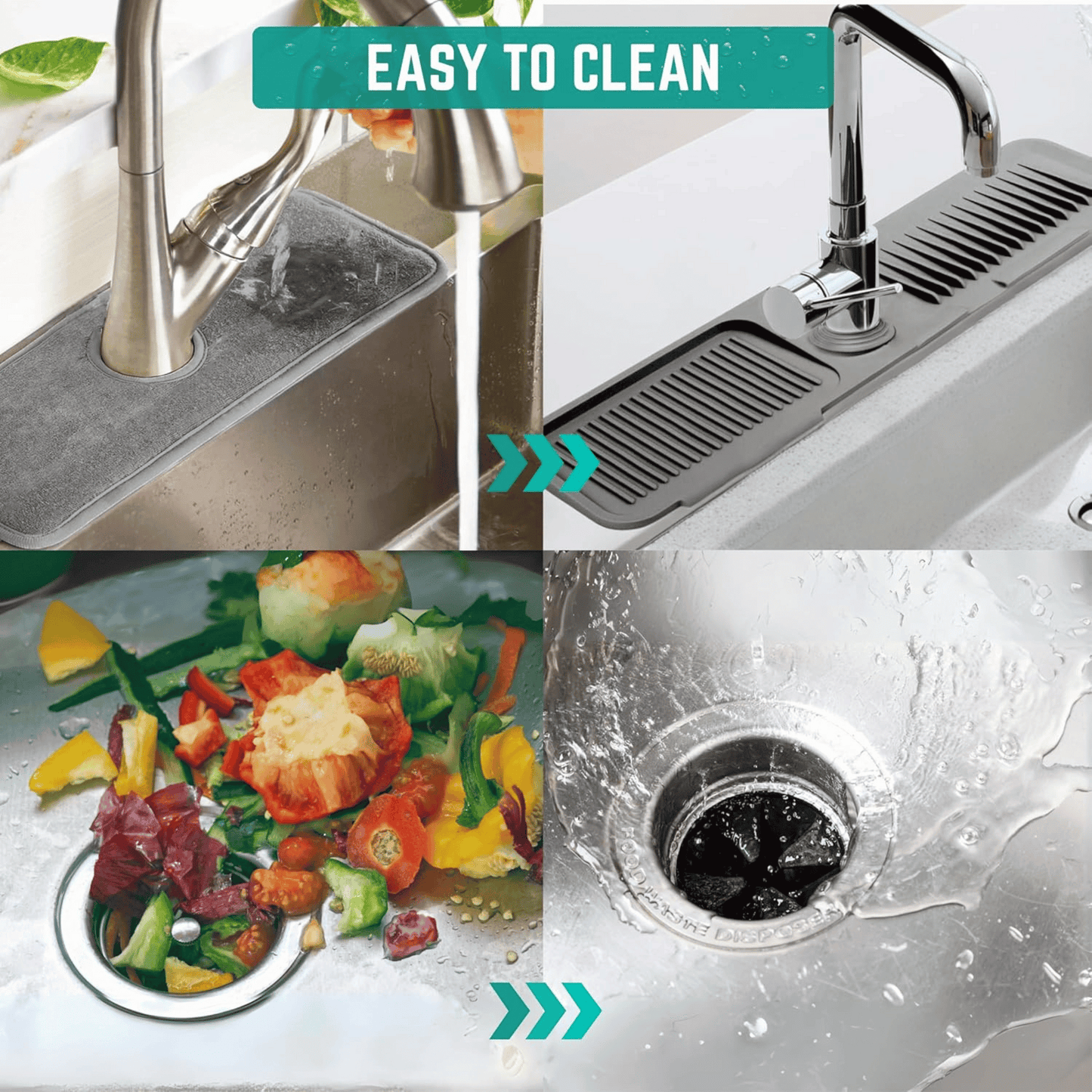 Faucet Mat for Kitchen Sink - Kitchen Sink Splash Guard with FREE Rubber Drain Insert - Faucet Guard Draining Mat, Faucet Mat Dish Soap Sponge Holder for Kitchen Sink