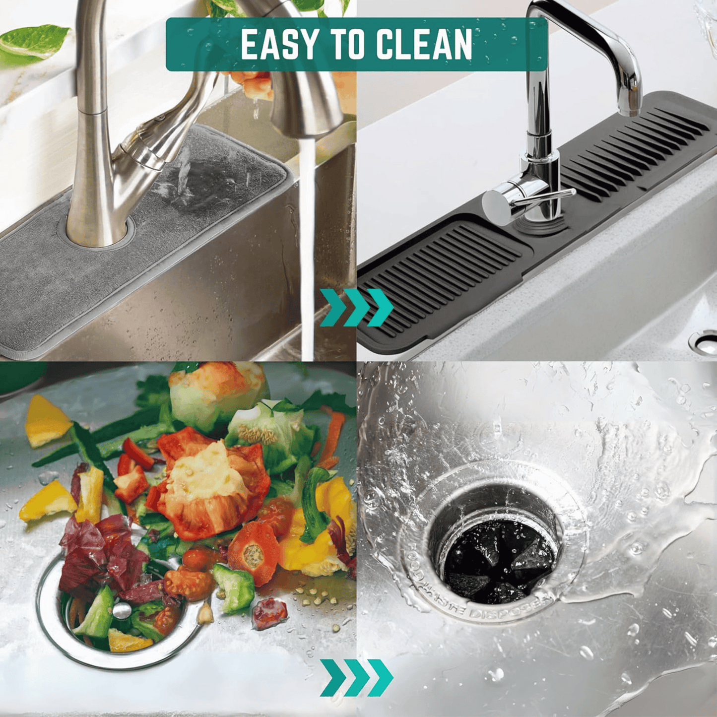 Faucet Mat for Kitchen Sink - Kitchen Sink Splash Guard with FREE Rubber Drain Insert - Faucet Guard Draining Mat, Faucet Mat Dish Soap Sponge Holder for Kitchen Sink Accessories